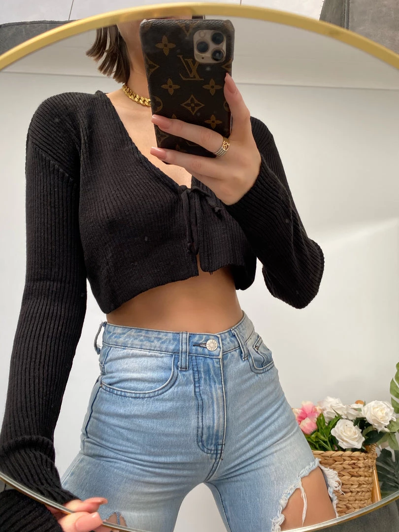 Sorelleuk Jessie Tie Crop Top - Black (SALE) New Arrivals 1 Sorelleuk Jessie Tie Crop Top - Black (SALE) New Arrivals
