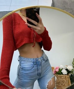Sorelleuk New Arrivals Jessie Tie Crop Top - Red (SALE)
