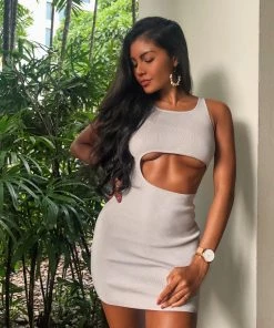 Sorelle Lilianna Cut Out Mini Dress - Grey (SALE)