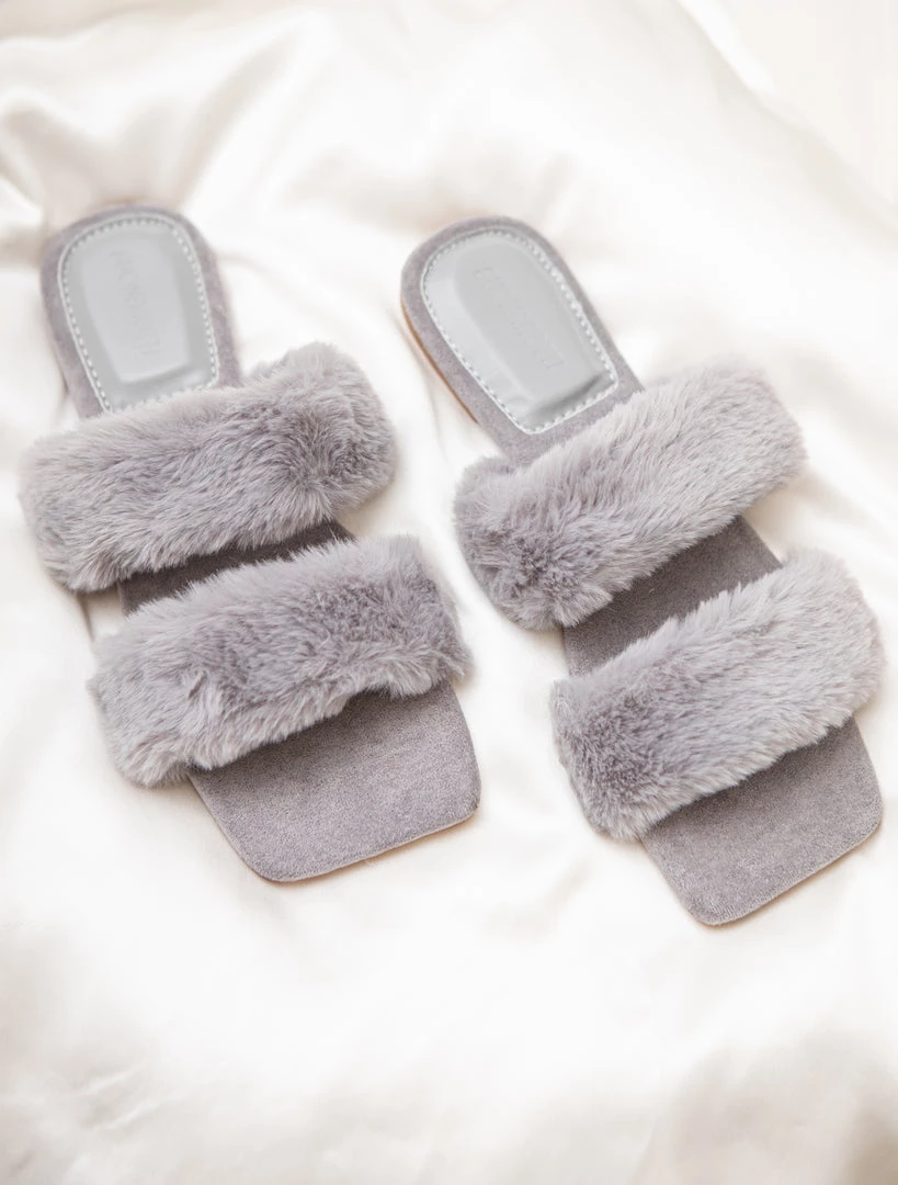 Sorelleuk New Arrivals Issy Fluffy Double Strap Slippers - Grey(SALE) 4 Sorelleuk New Arrivals Issy Fluffy Double Strap Slippers - Grey(SALE)